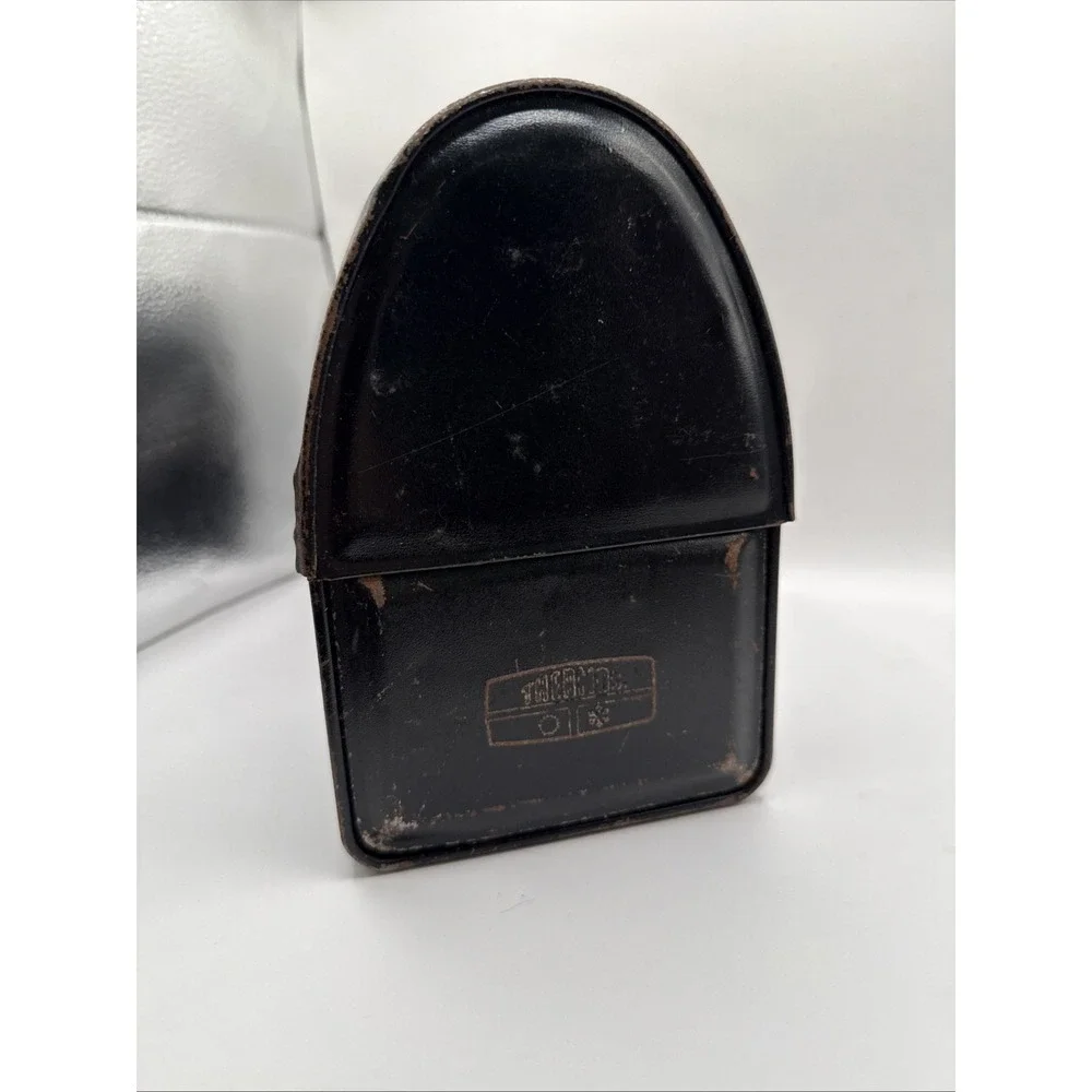 Vtg MCM Thermos black metal dome lunch box handle Industrial V Victory 60s Retro